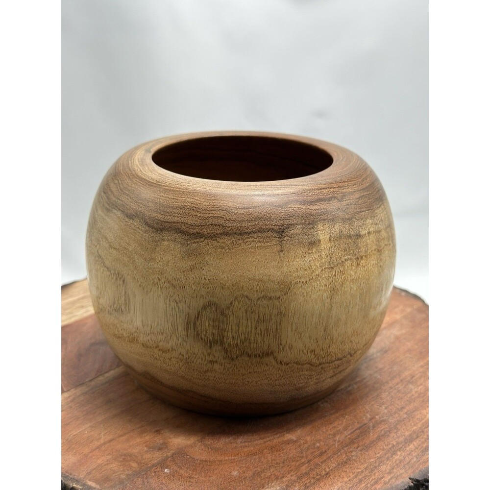 LC FARR Solid Wood Turned Bowl Planter Smooth Trinket Signed